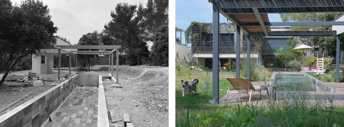 Photo avant-après des travaux d'aménagement paysager