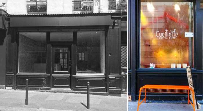 Photos avant - aprés de la rénovation de la facade d'un coffee shop
