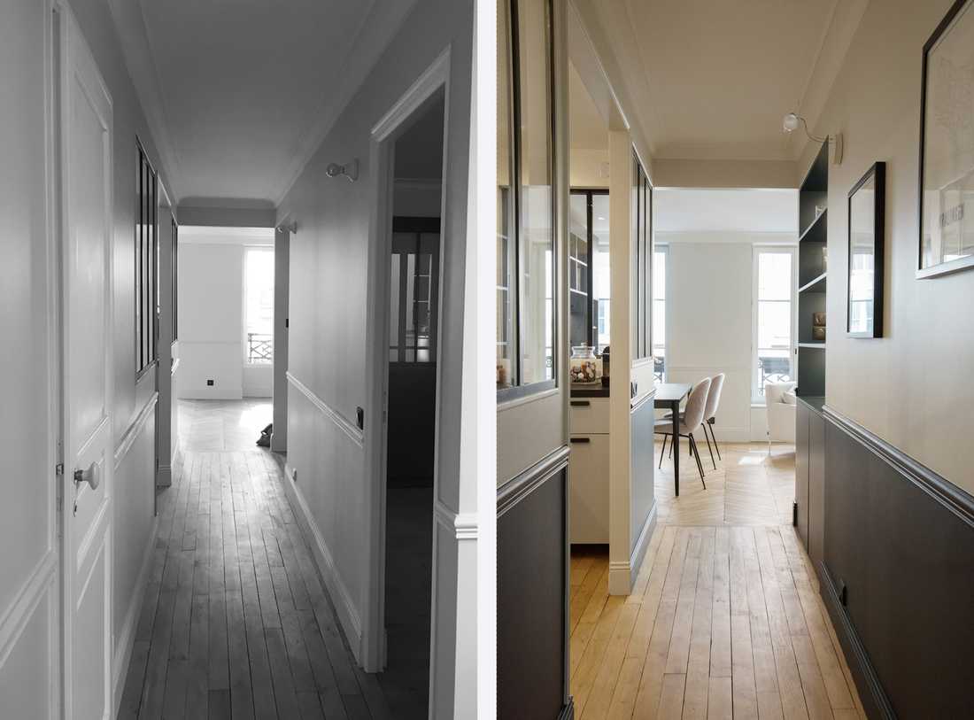 Avant-Après : aménagement d'un couloir - entrée par un architecte d'intérieur dans les Bouches-du-Rhône