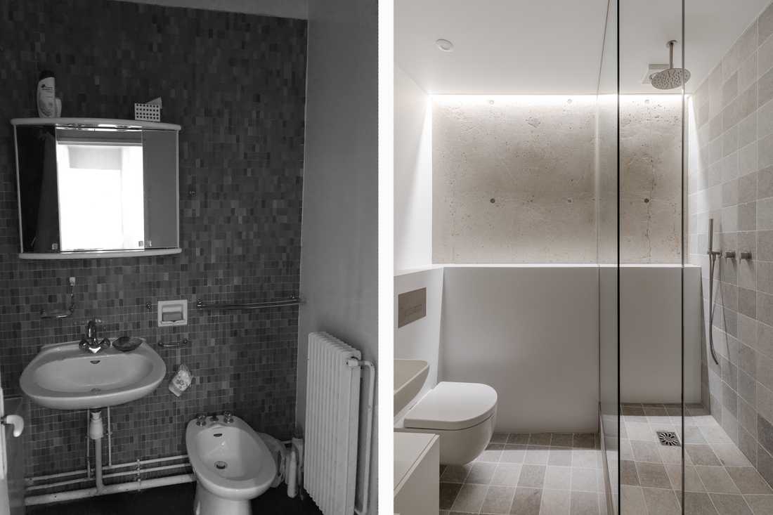 Avant - après : Rénovation de la salle de bain d'un appartement des années 70 à Aix-en-Provence