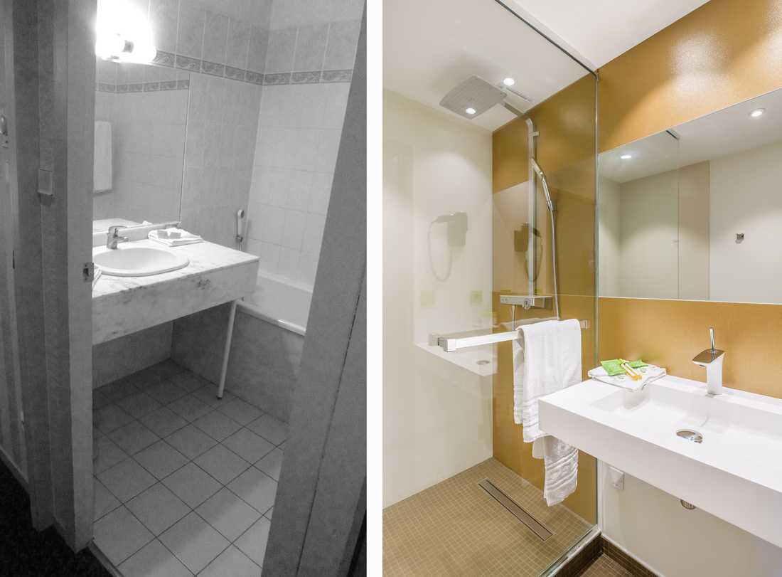 Avant - Après : rénovation de la salle de bain d'un hôtel 3 étoiles par un architecte d'intérieur