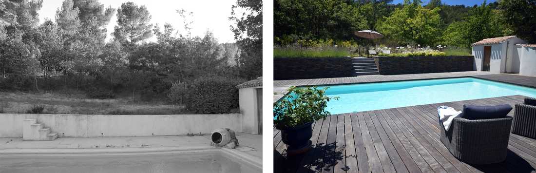 Avant-après : relooking d'un jardin avec piscine par un paysagiste à Aix-en-Provence