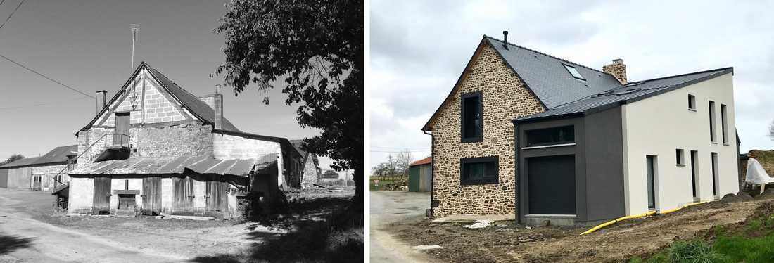 Extension ajoutée à une maison ancienne en photos avant - après