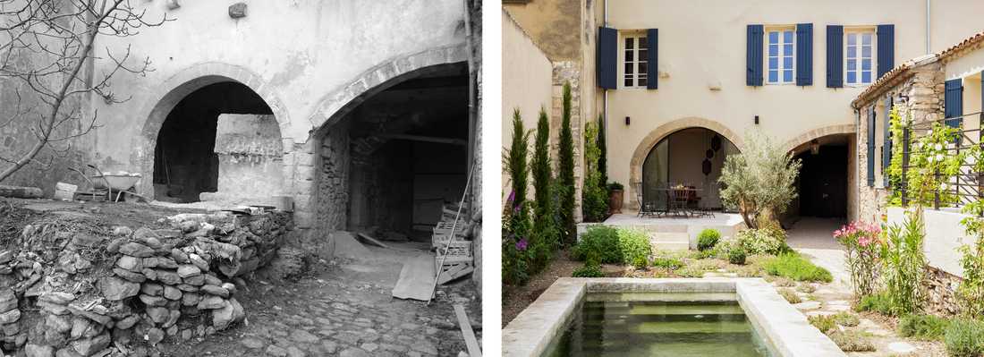 Jardin paysager avec bassin dans une villa provençale