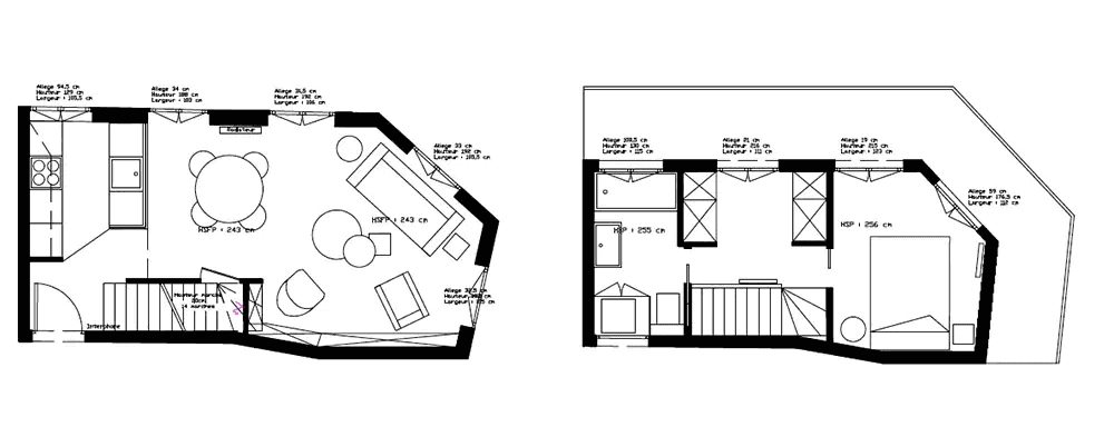 Plan de l'architecture intérieur d'un duplex à Aix-en-Provence