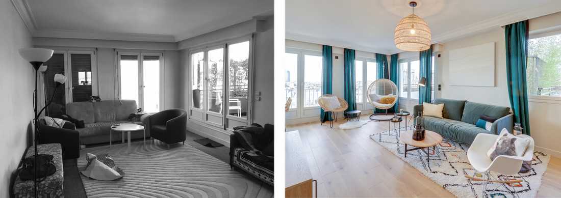 Avant - après : Aménagement du salon d'un appartement des années 60 par un architecte d'intérieur à Aix-en-Provence