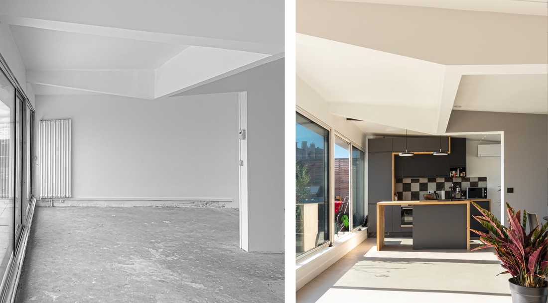 Avant-Après : Aménagement d'une cuisine ouverte dans un duplex par un architecte à Aix-en-Provence